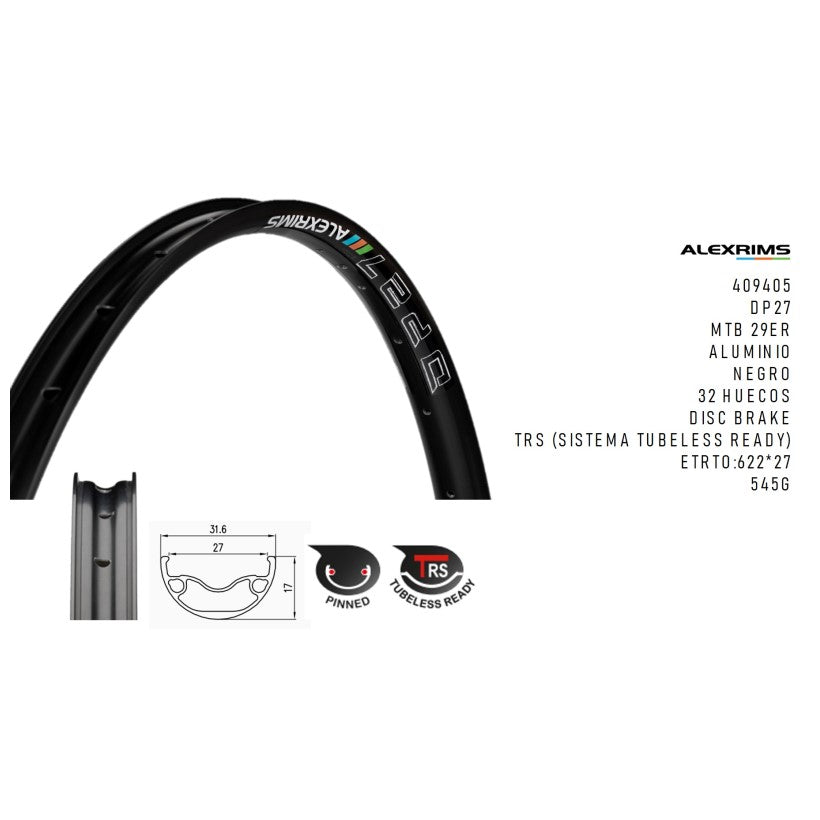 RIN 29 ARO ALUMINIO DISCO NEGRO 32H ALEXRIMS